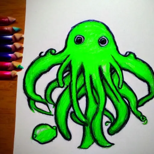 Image similar to crayon drawing of cthulhu drawn by a toddler