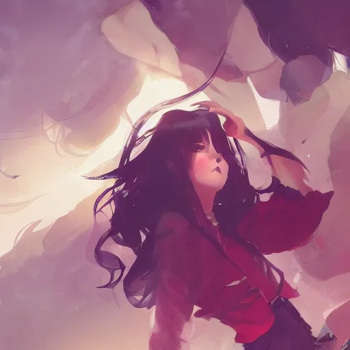 Image similar to a cute girl with long hair crying, cinematic lighting, dramatic atmosphere, artwork by dustin nguyen, akihiko yoshida, greg tocchini, greg rutkowski, cliff chiang, 4 k resolution, trending on artstation