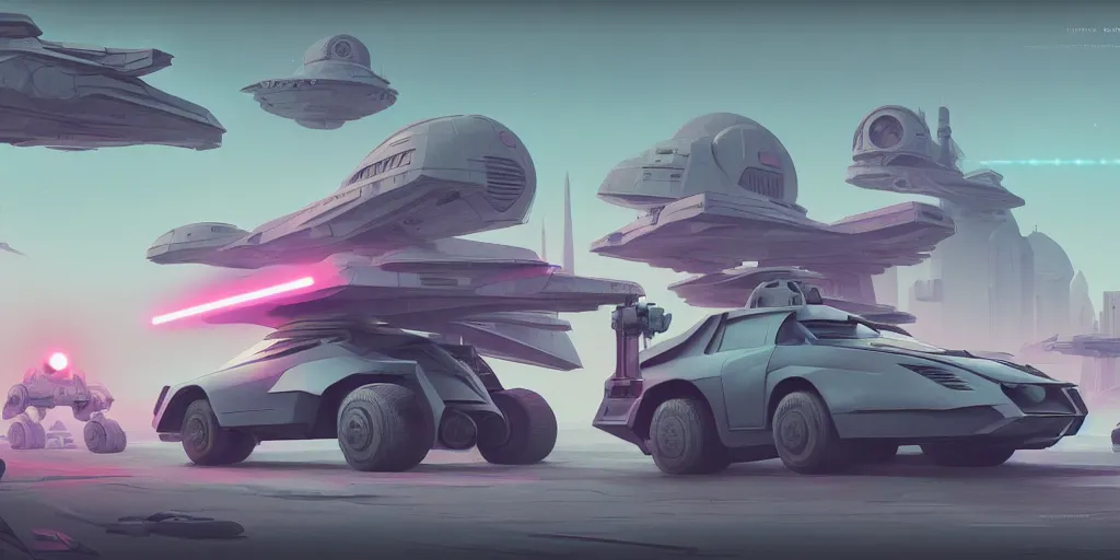 Image similar to Hard Surface Shape Form Exploration, Detailed, 8k, sci-fi, pastel colors, props, panel, concept, simon stalenhag ,syd mead, vehicle, speeder, parts,modular, insane detail, spaceship , complex geometry, mega collection, Star Wars