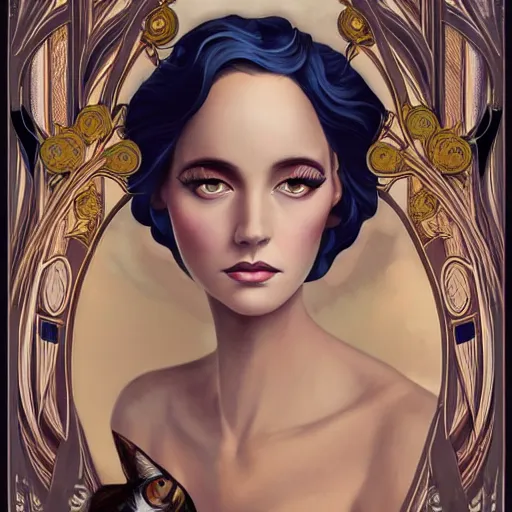 Image similar to an art nouveau, ( streamline moderne ), multi - racial portrait in the style of anna dittmann and charlie bowater and loish. very large, clear, expressive, and intelligent eyes. symmetrical, centered, ultrasharp focus, dramatic lighting, photorealistic digital matte painting, intricate ultra detailed background.