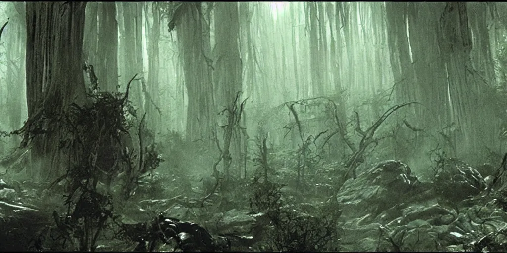 Prompt: dagobah in star wars the empire strikes back, by terrence mallick