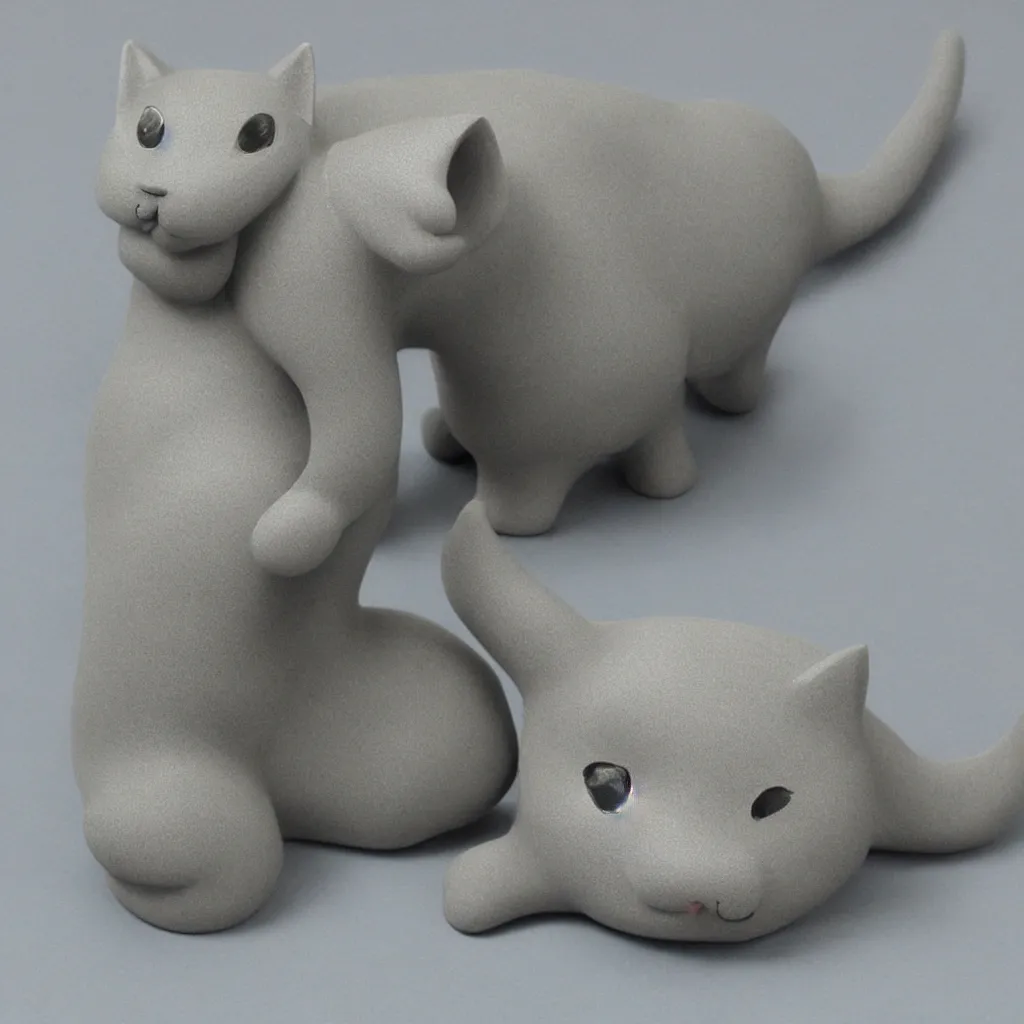 Prompt: 3 d graphic cartoon gray clay cat, shiny gloss