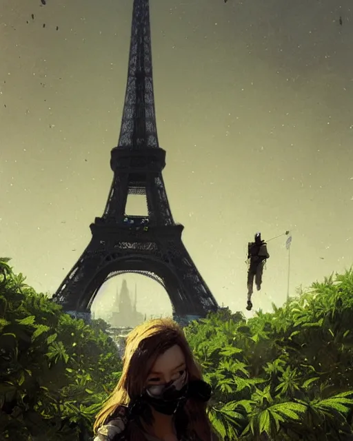 Image similar to eiffel tower made of weed leaves, clear sky, scifi character portrait by greg rutkowski esuthio craig mullins