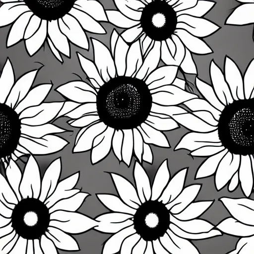 Prompt: minimalist boho style art of sunflowers, illustration, vector art, pure b & w