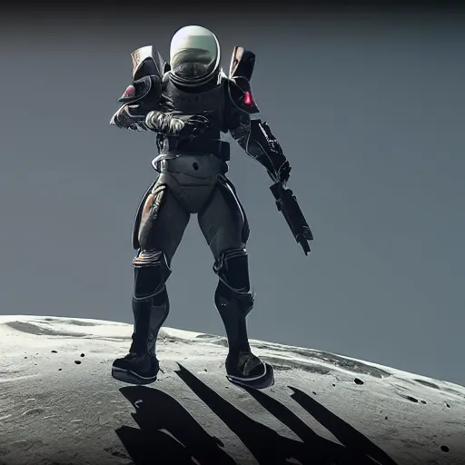 Image similar to photorealistic destiny 2 warlock posing on the moon