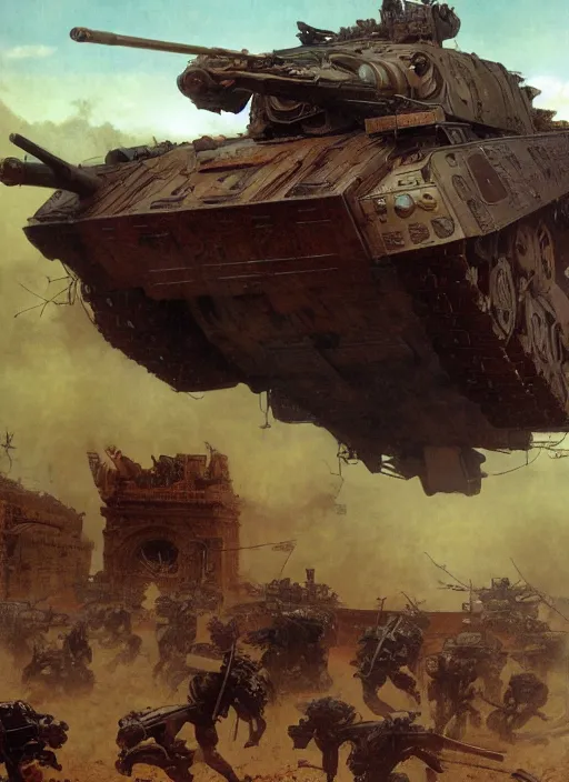 Prompt: steroid minotaur destroys army tank, dynamic action, by lawrence alma - tadema and zdzislaw beksinski and norman rockwell and jack kirby and tom lovell and greg staples, artstation creature art