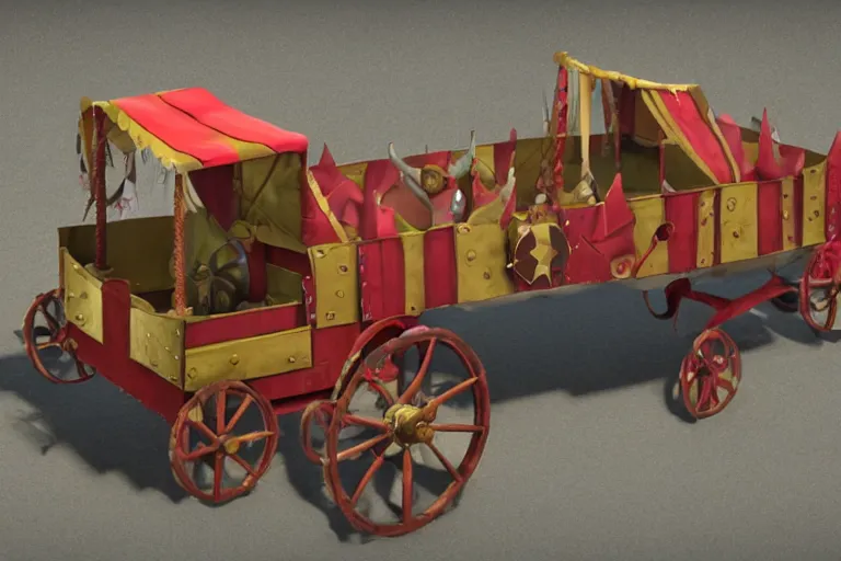 Image similar to 3d sculpt of a circus wagon, artstaton, League of Legends, red dead redemption2, digital illustration