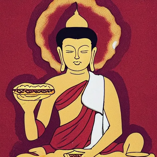 Image similar to the buddha eating a slice of pizza