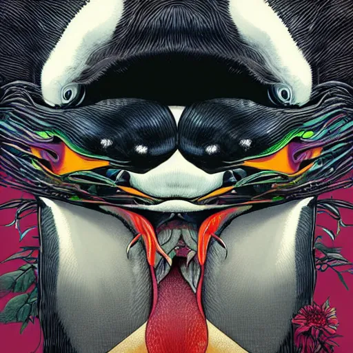 Prompt: portrait of crazy penguin, symmetrical, by yoichi hatakenaka, masamune shirow, josan gonzales and dan mumford, ayami kojima, takato yamamoto, barclay shaw, karol bak, yukito kishiro