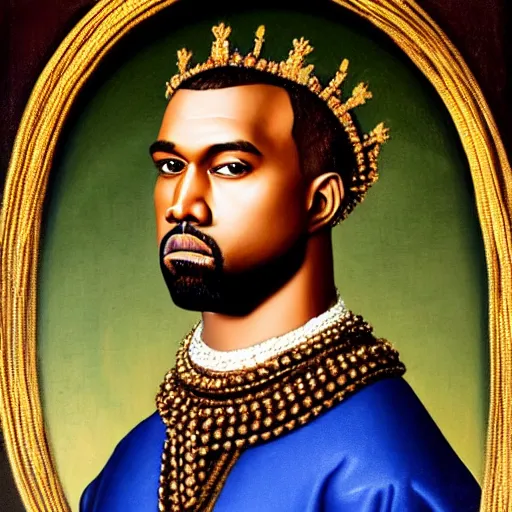 Prompt: a renaissance style portrait painting of kanye west wearing a crown