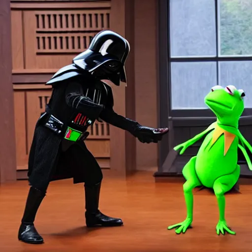 Image similar to kermit meets darth vader still