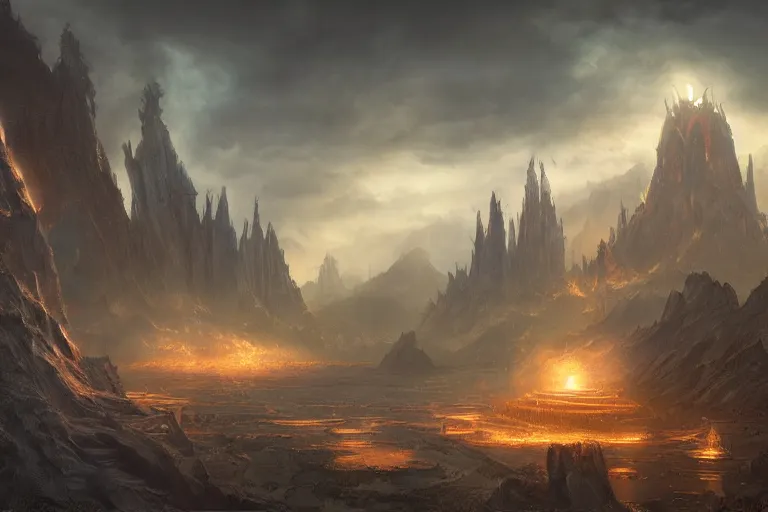 Image similar to Aztec primordial chaos fantasy landscape with sinister glows by Jessica Rossier and HR Giger