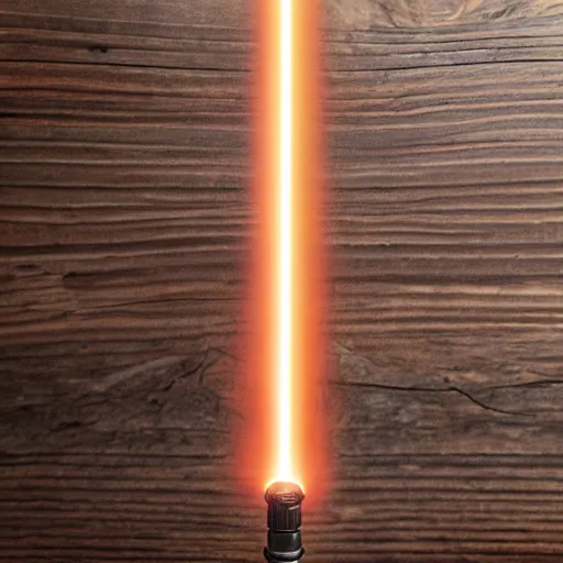 Image similar to a real light saber on a wooden table, 4k, high detail, high-resolution photograph, professional photography, ultra-detail