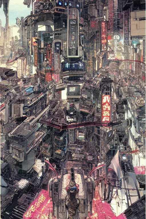 Prompt: beautiful hyperdetailed cyberpunk anime illustration by moebius, masamune shirow and katsuhiro otomo