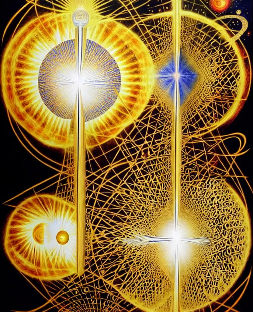 Image similar to a golden child radiates a unique canto'as above so below'while being ignited by the spirit of haeckel and robert fludd, breakthrough is iminent, glory be to the magic within, in honor of jupiter's day, painted by ronny khalil