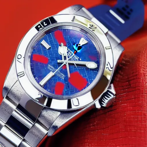 Prompt: superman - themed rolex watch, photo, magazine ad, beautiful, expensive