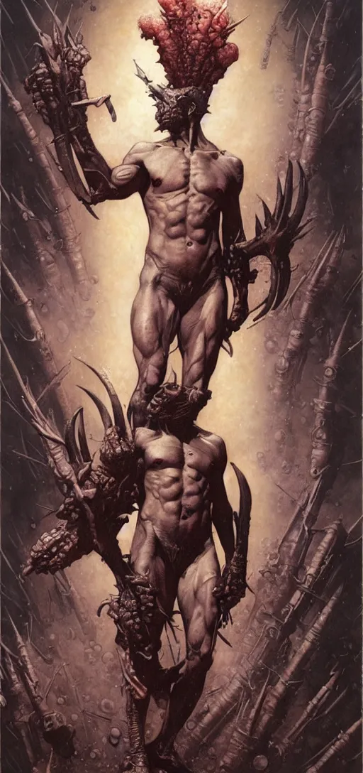 Prompt: weaponx in the style of wayne barlowe, gustav moreau, peter mohrbacher, bussiere, roberto ferri, santiago caruso, luis ricardo falero, austin osman spare