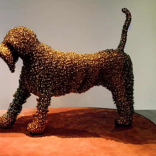 Image similar to wheaten terrier sculpture. By dale chihuly