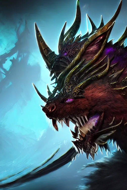 Image similar to Charr tempest of Guild Wars 2, concept art, close-up, digital art, hyper-realistic, highly detailed