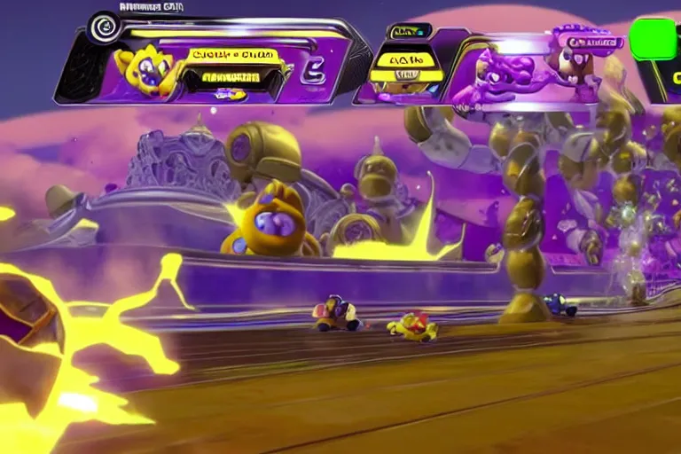 Image similar to thanos!! as a mario kart 8 deluxe character, unlockable character, screenshot