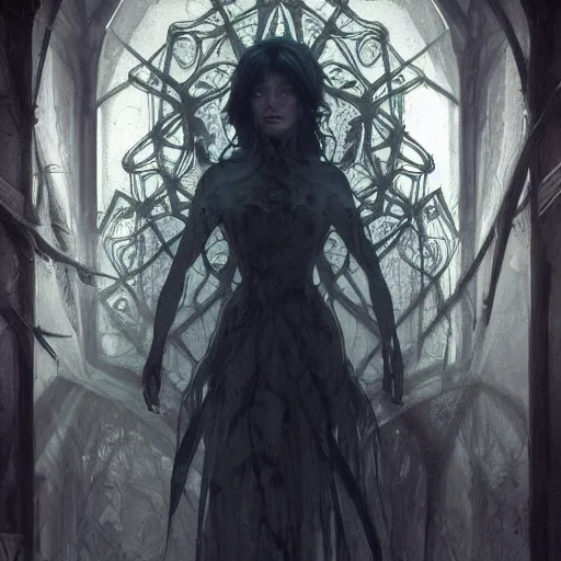 Prompt: shadowy spirit in abandoned hospital hallway, horror, creepy, intricate, elegant, highly detailed, digital painting, artstation, concept art, smooth, sharp focus, illustration, art by artgerm and greg rutkowski and alphonse mucha