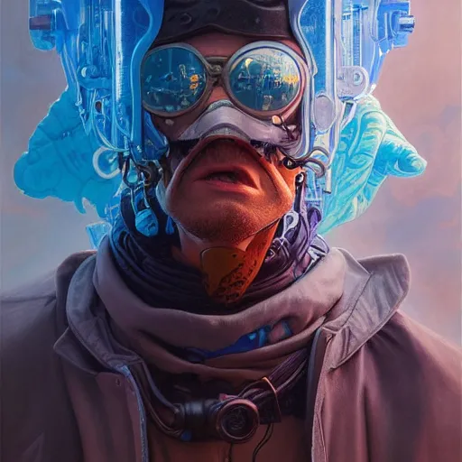 Image similar to lucky god cyberpunk apocalyptic portrait by gaston bussierre and charles vess and james jean and erik jones and rhads, inspired by rick and morty, epic, funny, huge scale, beautiful fine face features, intricate high details, sharp, ultradetailed