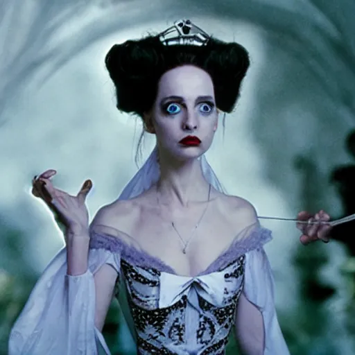 Prompt: an infallible princess, high resolution film still, live-action film by Tim Burton