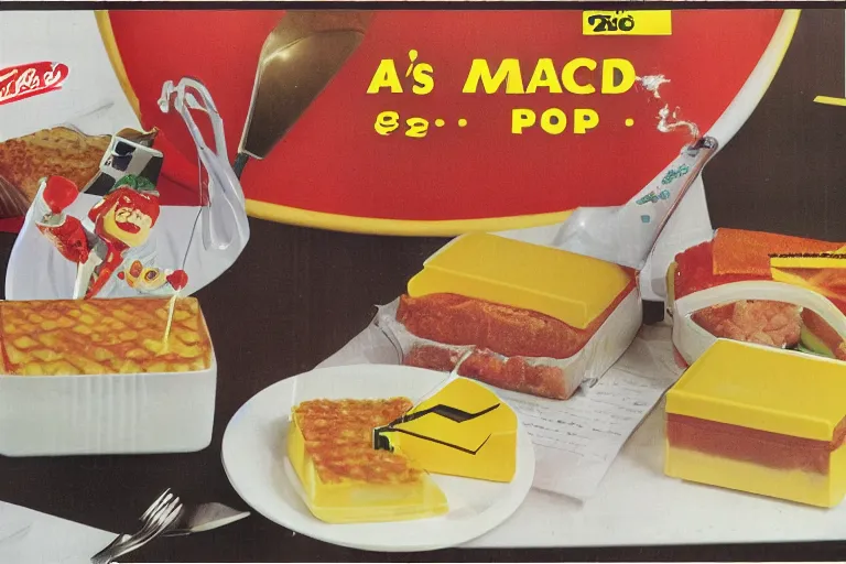 Image similar to mcdonald's mc - aspic aspic meal, in 1 9 9 5, y 2 k cybercore, advertisement photo