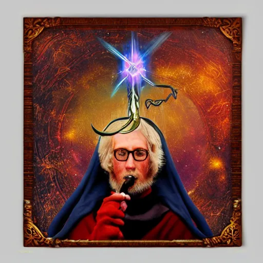 Image similar to Album Cover of wizard on a mountaintop holding a magical staff, 80’s, metal, airbrush art, High Quality, Fantasy