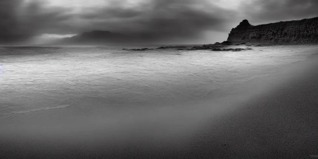 Image similar to Beautiful beach, by Dante Alighieri, by Zdzisław Beksiński, wide angle, dramatic light, ultra realistic, HDR, extremely moody lighting, 8K