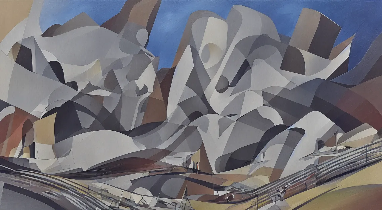 Prompt: The Guggenheim Bilbao illustrated with Zaha Hadid’s painting style, oil painting,