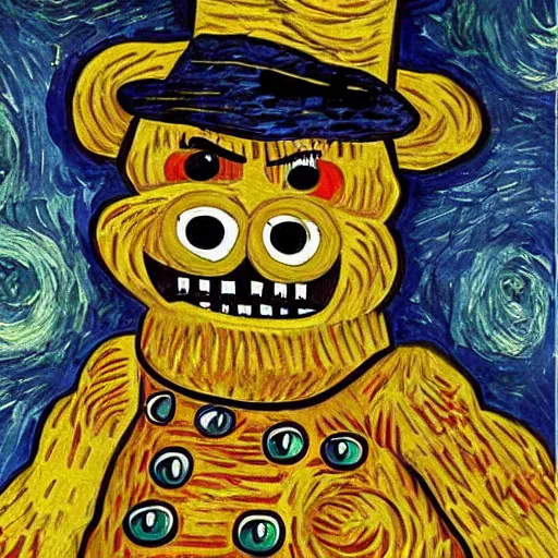 Prompt: five nights at freddy's painting by van gogh