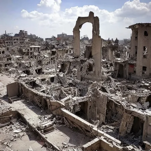 Image similar to the crumbling ruins of the war torn city of peace