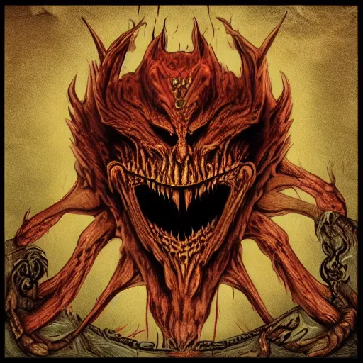 Prompt: Cacodemon oldschool metal cover art