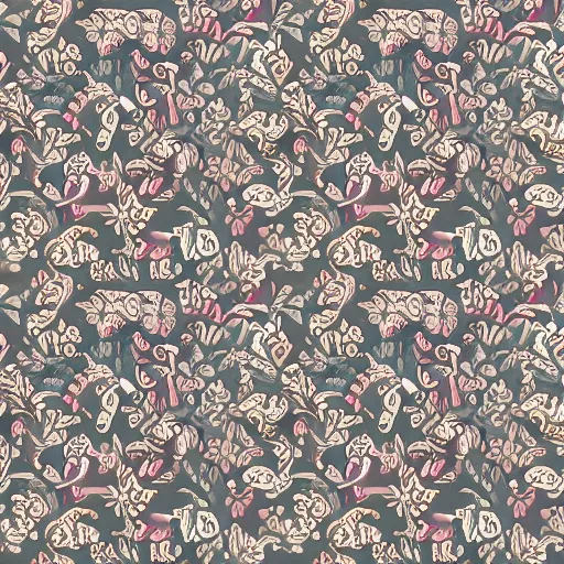 Image similar to an intricately repeating pattern of the letters G and M in the style of a floral 1960s wallpaper