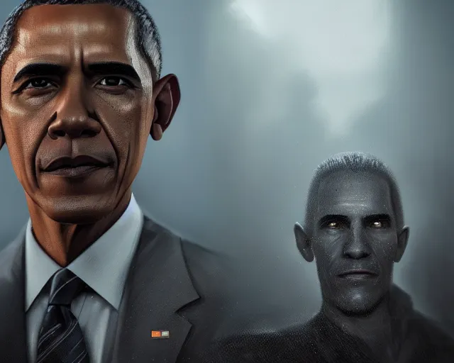 Image similar to 5 5 mm portrait photo of a real life barack obama as a witcher in kaer morhen. dark atmosphere. art by greg rutkowski. highly detailed 8 k. intricate. lifelike. soft light. nikon d 8 5 0.