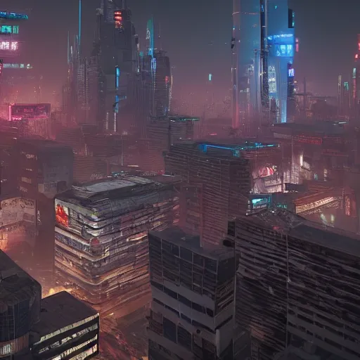 Image similar to a polluted cyberpunk city, aerial view, realistic, detailed, cinematic light, art by unreal engine 5 art