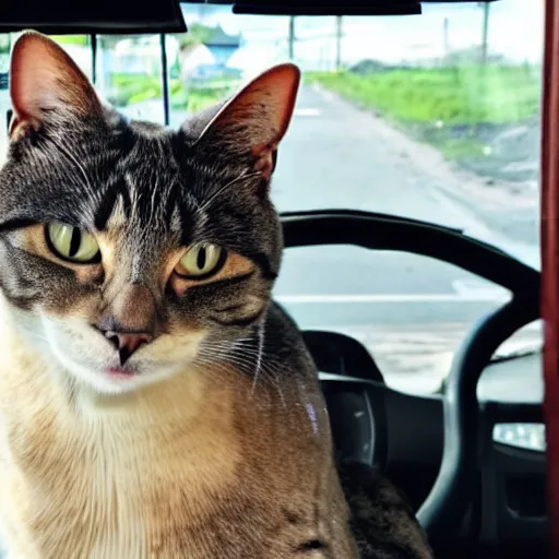 Image similar to a cat working as a bus driver