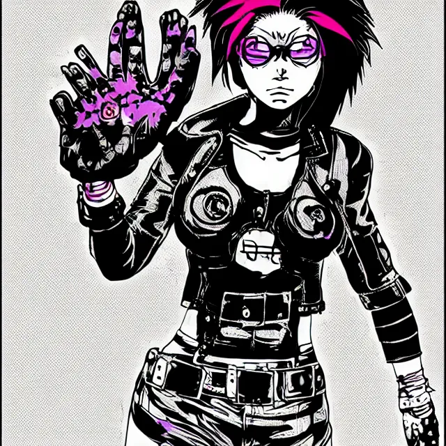 Image similar to a female mutant punk / raver using her mutant electrical powers in the style of akira toriyama in the style of hirohiko araki trending on artstation deviantart pinterest hyper detailed photorealistic highlights and shadow hd 8 k post - processing high resolution in color