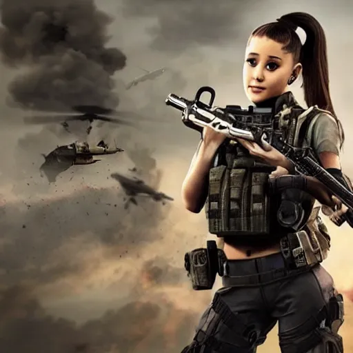 Image similar to Ariana Grande in Call of Duty, 4k