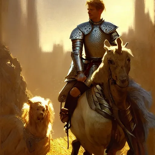 Image similar to attractive arthur pendragon and his favourite attractive male knight, they are in love, camelot, natural lighting, path traced, highly detailed, high quality, digital painting, by gaston bussiere, craig mullins, j. c. leyendecker