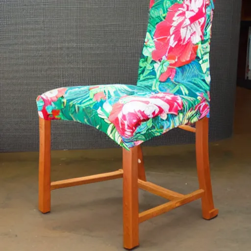 Prompt: a chair made from kimonos