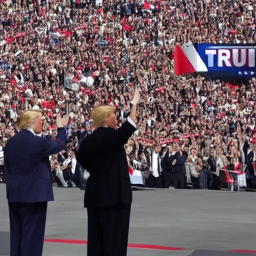 Prompt: still of donald trump saluting hitler at a rally, hyper realistic photo