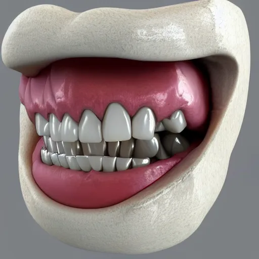 Image similar to poorly rendered 3 d set of teeth