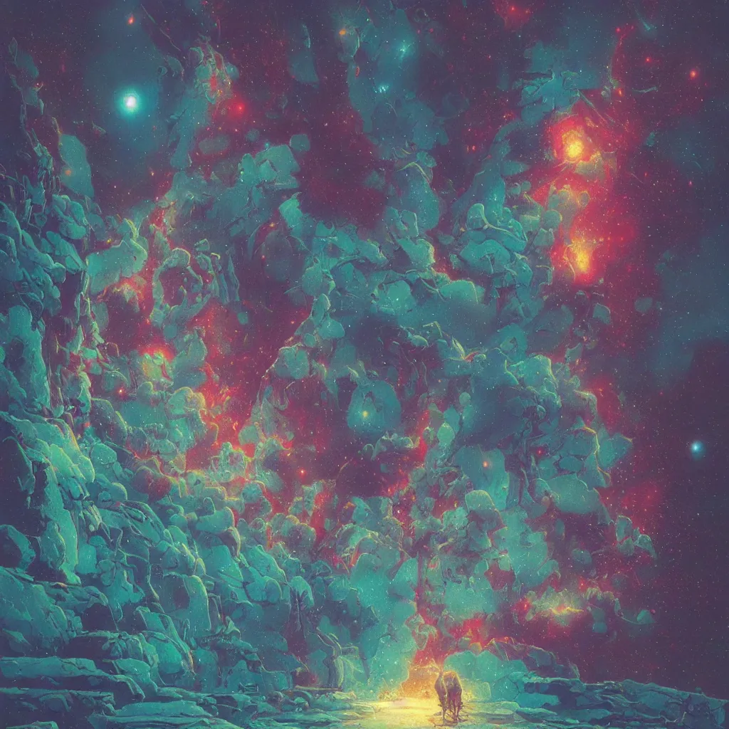 Image similar to a psychedelic space, cosmos galaxy nebula retrofuturism, greg rutkowski laurie greasley beksinski artstation, hyperrealist, cinema 4 d, 8 k highly detailed ❤🔥 🔥 💀 🤖 🚀