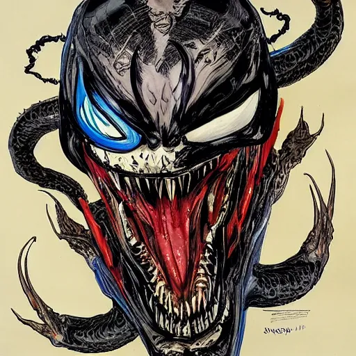 Image similar to venom from spiderman, mental health, psychology :: Concept Art, Highly Detailed, intricate :: a masterpiece by M.W. Kaluta