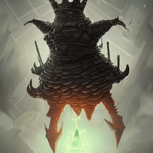 Image similar to patrick star as a dark souls boss, dark, digital art, concept art by mike winkelmann,