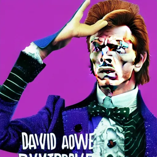 Image similar to awe inspiring David Bowie as Willy Wonka movie poster 4K amazing lighting