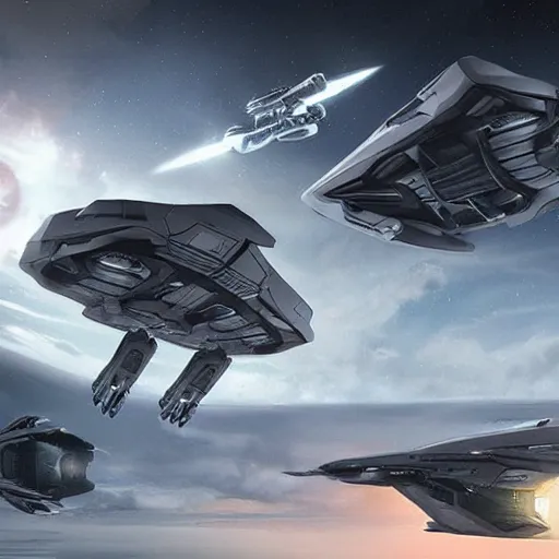 Image similar to epic photo, futuristic starship, halo, military, highly detailed