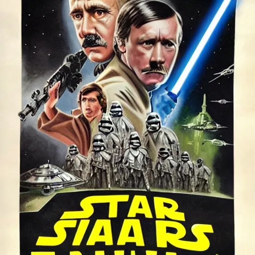 Image similar to detailed star wars movie poster with adolf hitler and lord rothchild